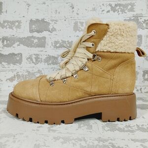 New Steve Madden Reyen Tan Suede Teddy Lining Lace Up Boot A843